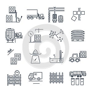 Set of thin line icons warehousing, storage of goods