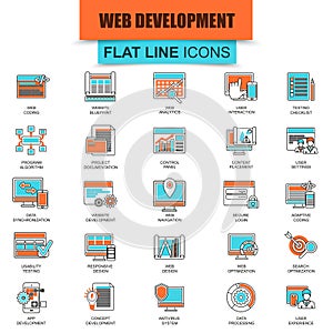 Set of thin line icons web design and development