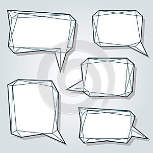 Set of thin line low polygon 3d abstract speech bubbles.