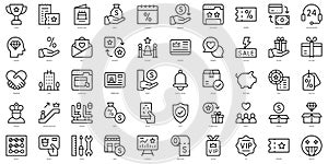 Set of thin line loyalty program Icons. Vector illustration