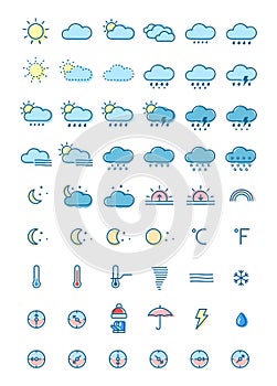 Set of thin line weather icons . Template for your design works.