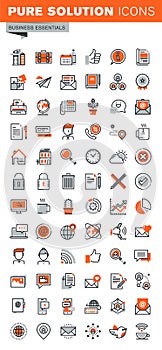 Set of thin line web icons of basic business tools