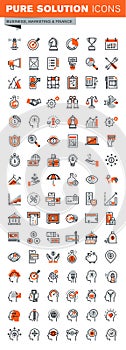 Set of thin line web icons of business solutions and banking