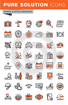 Set of thin line web icons of hotel services and facilities