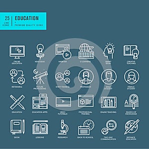 Set of thin line web icons for online education