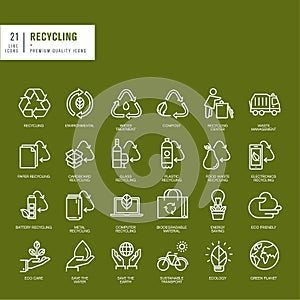 Set of thin line web icons for recycling