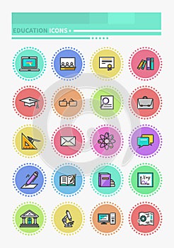 Set of Thin Lines Icons Education