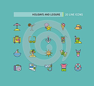 Set of Thin Lines Icons Holidays and Leisure