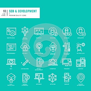 Set of thin lines web icons for SEO and development photo