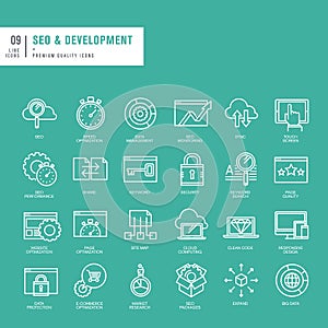 Set of thin lines web icons for SEO and web development