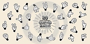 Set of Thirty Different Retro Four-Fingered Cartoon Hands.