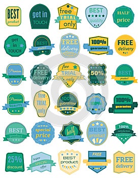 Set of Thirty Vector Badges with Ribbons.