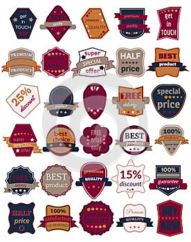 Set of Thirty Vector Badges with Ribbons