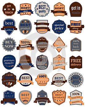 Set of Thirty Vector Badges with Ribbons.