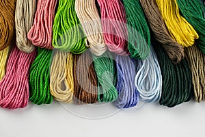 A set of threads for embroidery in different colors