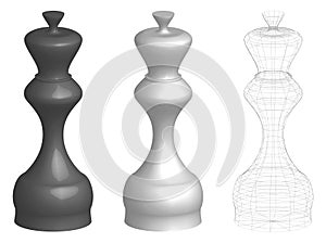 Set of three 3d chess kings or queens