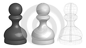 Set of three 3d chess pawns