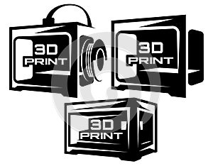 A set of three 3D printer templates. Vector monochrome illustration