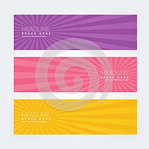 Set of three abstract banners with rays