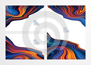 Set of three Abstract colorful flow backgrounds. Wave color Liquid shape. Marble effect