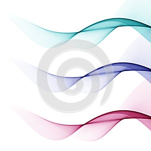 Set of three abstract colorful waves of transparent flying material