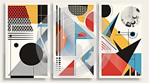 Set of three abstract geometric art prints. Modernist design with circles photo
