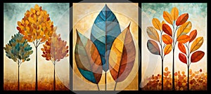 Set of three autumn leaves wall art.