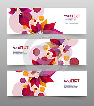 Set of three banners, abstract headers, with colorful floral elements and place for your text