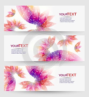 Set of three banners, abstract headers, with colorful floral elements