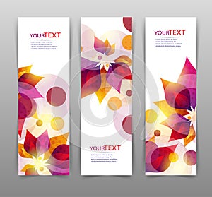 Set of three banners, abstract headers, with colorful floral elements and place for your text