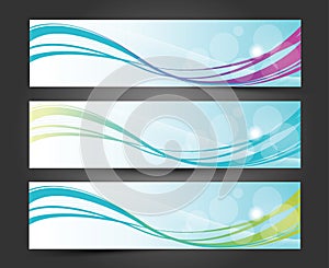 Set of three banners, Abstract headers with lighting wave