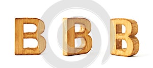 Set of three block wooden letters isolated