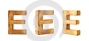 Set of three block wooden letters isolated