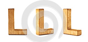 Set of three block wooden letters isolated