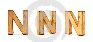 Set of three block wooden letters isolated