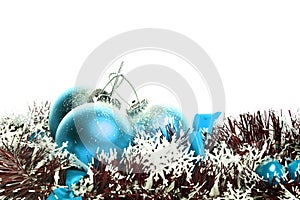 Set of three blue christmas balls with reflex