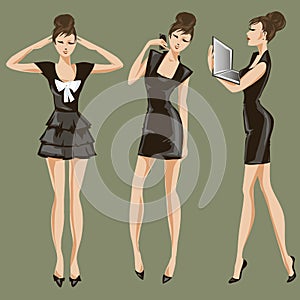 Set of three business lady flat style woman people