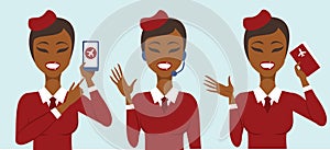 Set of three cabin crew characters