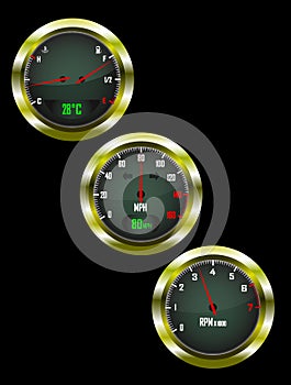 A set of three car dials