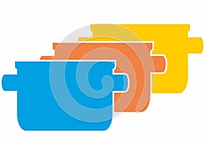Set of three casserole, color web icon, symbol, vector