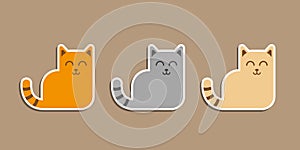 Set of three cats on beige background