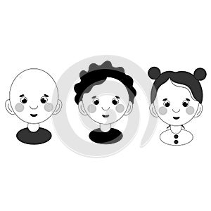set of three childrens portraits of girls in black and white