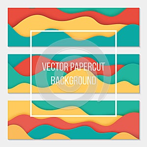 Set of three colorful paper cut backgrounds design template