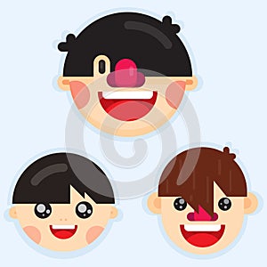 Set of three cute boy faces with different hairstyle.