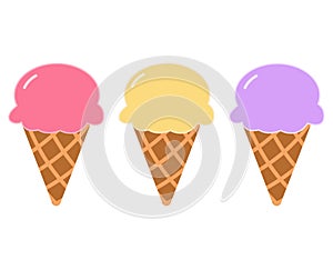 Set of three cute colorful cartoon ice cream.