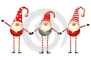 Set of three cute Scandinavian Gnomes isolated on white background