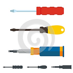 Set of three different screwdrivers.