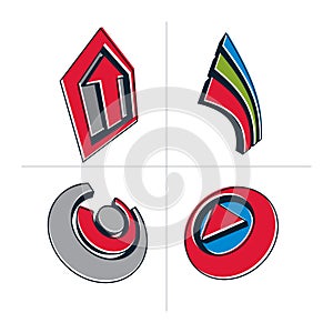 Set of three-dimensional abstract icons, play sign. 3d vector pu