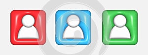 A set of three-dimensional icons of a profile, participant or user