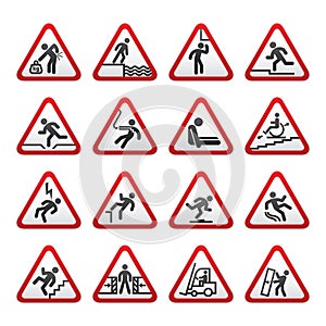 Set of three-dimensional Warning Hazard Signs